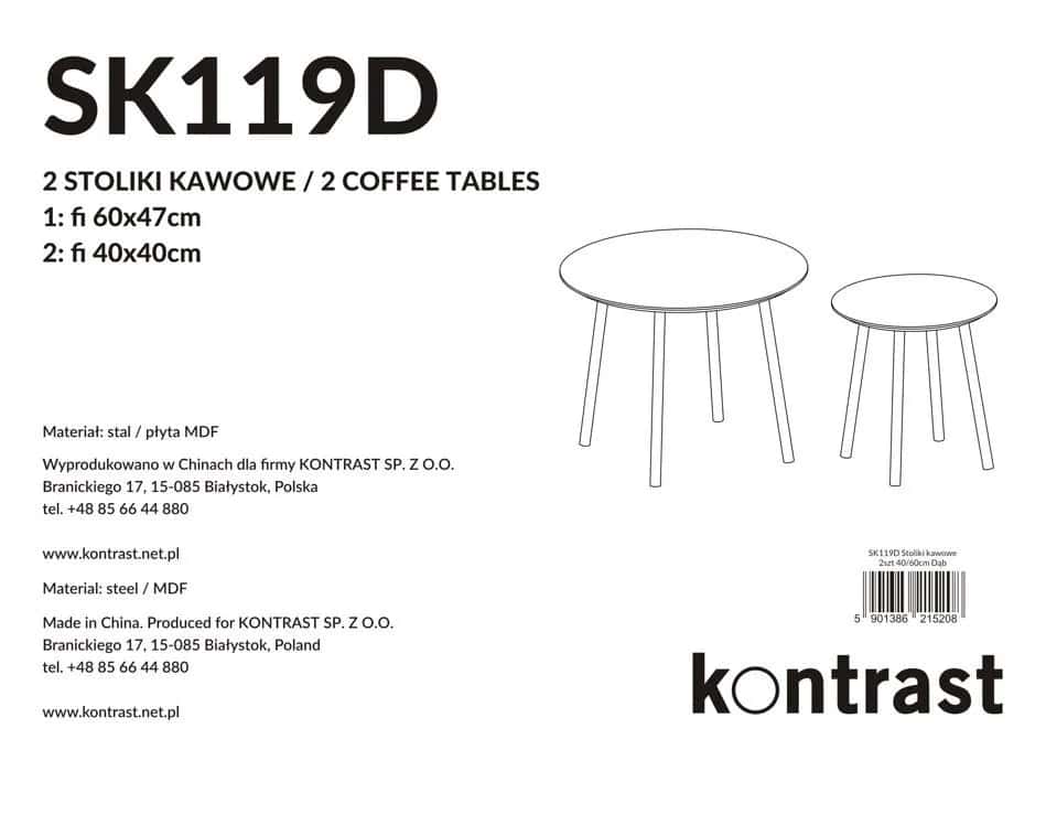 Zestaw stolików kawowych do salonu SK119D 2szt fi40x40/60x47cm DĄB – miniatura 8