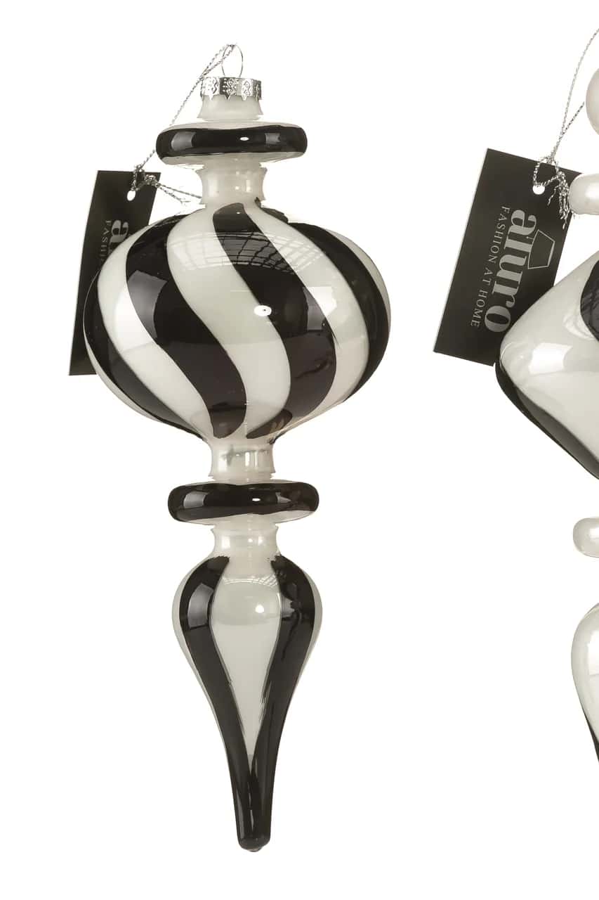 Bombka szklana biało-czarna NOELA 24 cm – miniatura 2