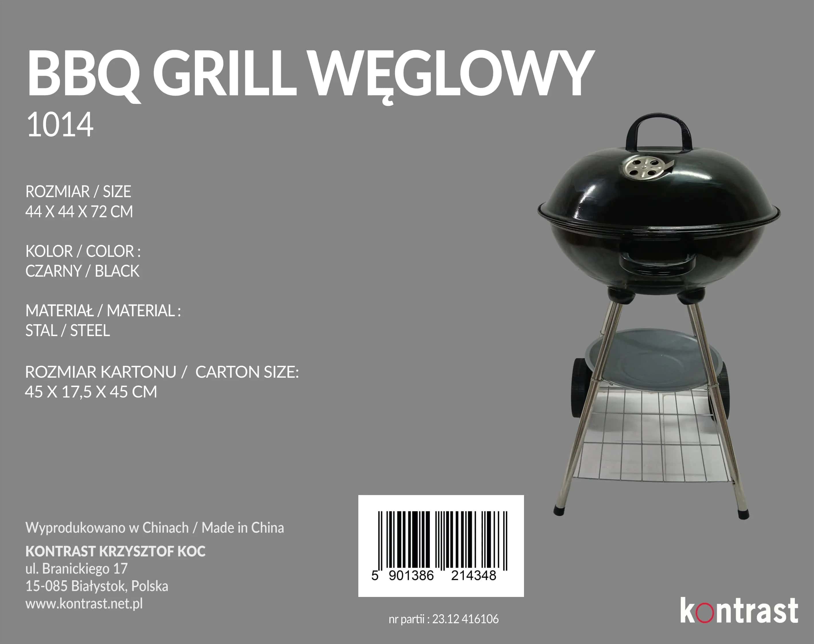 Grill ogrodowy węglowy czarny kompaktowy BBQ1014 – miniatura 3