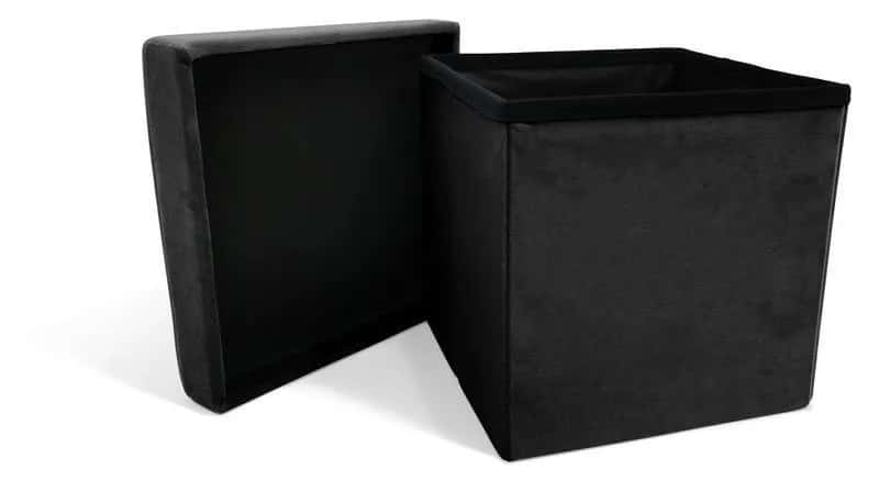 Pufa ze schowkiem welurowa czarna PERFECT 30x30x30cm – miniatura 2