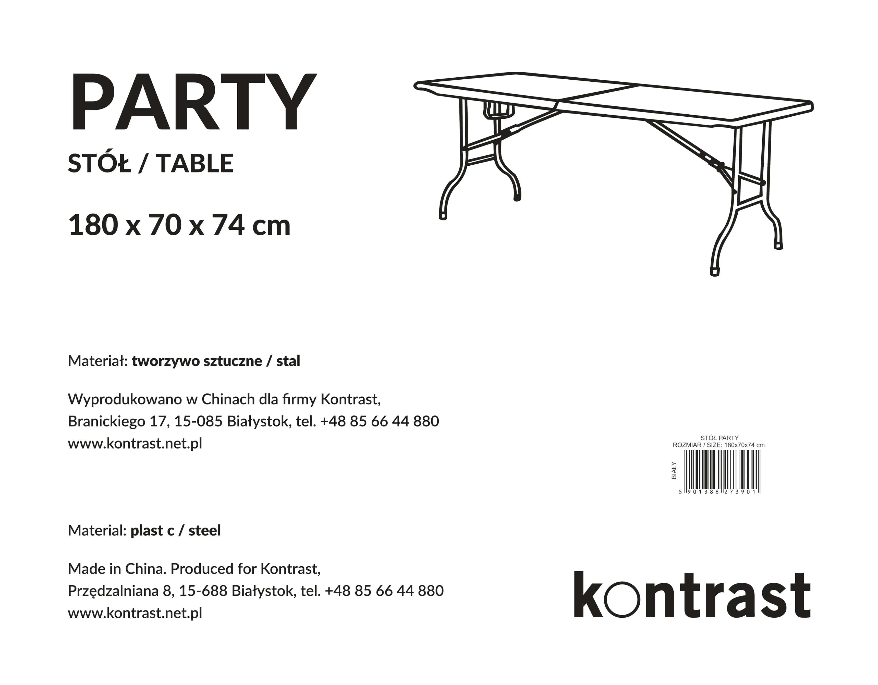Stół cateringowy biały składany PARTY 180x70x74 – miniatura 2