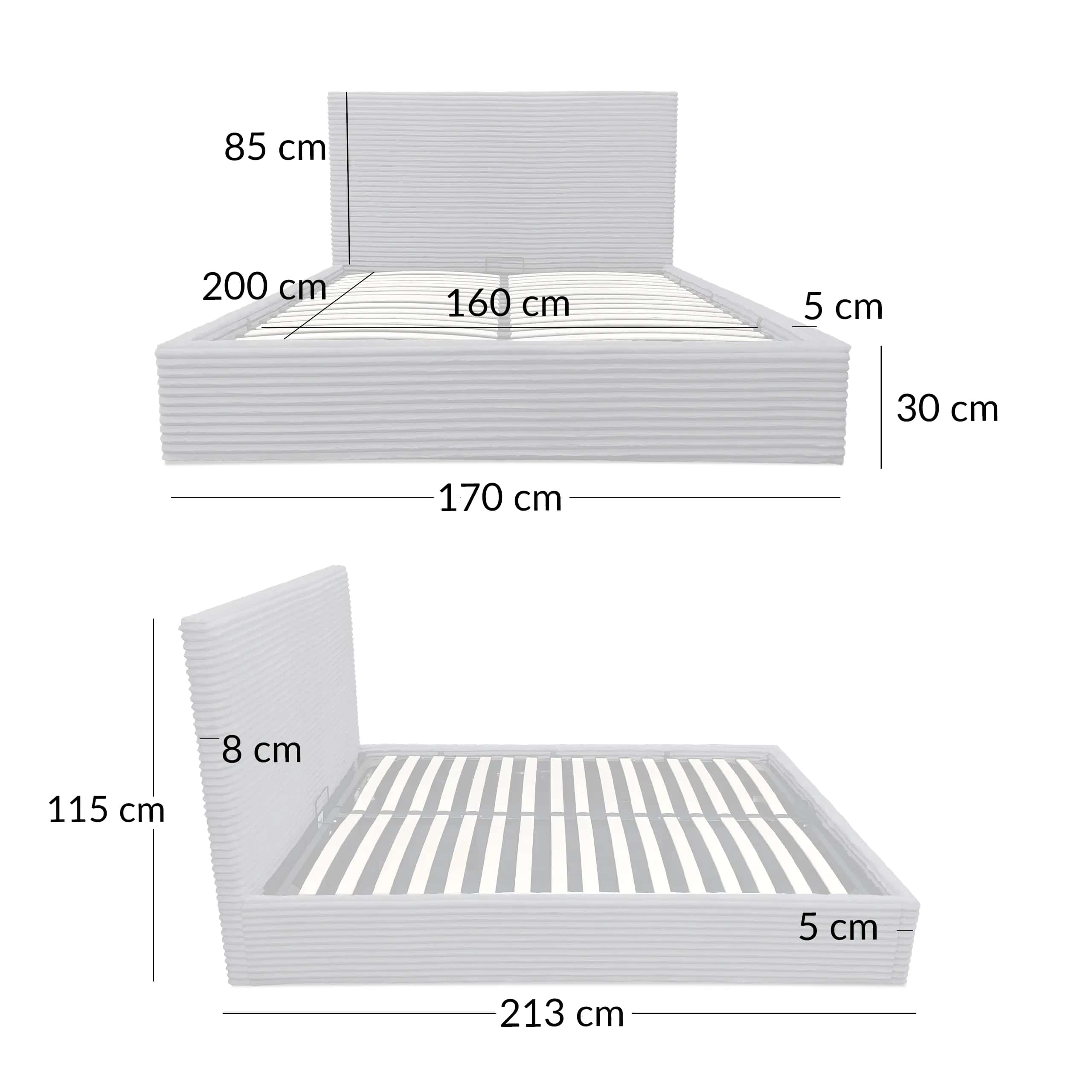 LT100 Łóżko Cordo 160x2x115 szary – miniatura 2