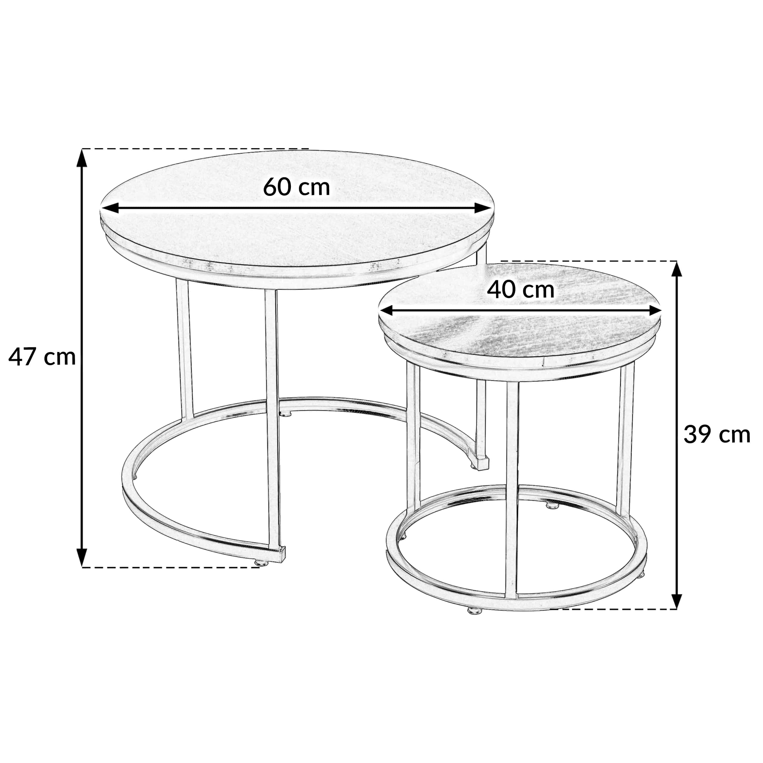 Stolik kawowy okrągły 2szt CZARNY SK115CZ 60x47/40x39cm – miniatura 8