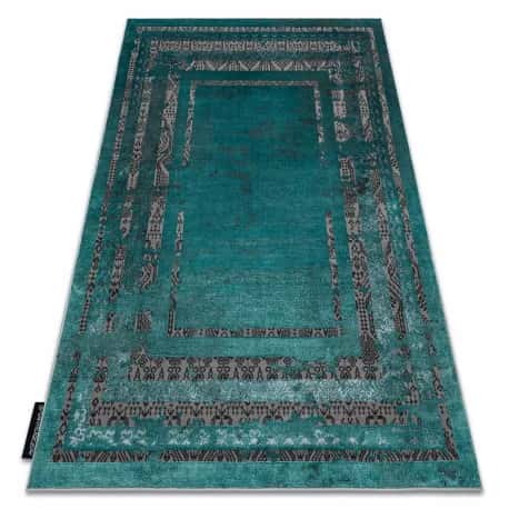 Dywan DE LUXE nowoczesny 1516 Ramka vintage przecierany - Strukturalny zielony / antracyt – miniatura 1