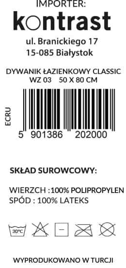 Dywanik łazienkowy CLASSIC WZ04 ecru 1-częściowy 50×80 – miniatura 2