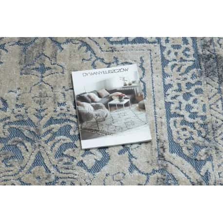 Dywan Strukturalny SOLE D3871 Ornament, ramka - płasko tkany niebieski / beż – miniatura 2