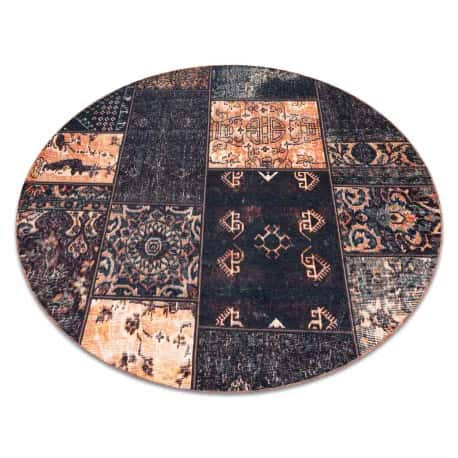 Dywan ANTIKA ancient chocolate, koło nowoczesny patchwork, grecki do prania - czarny / – miniatura 1