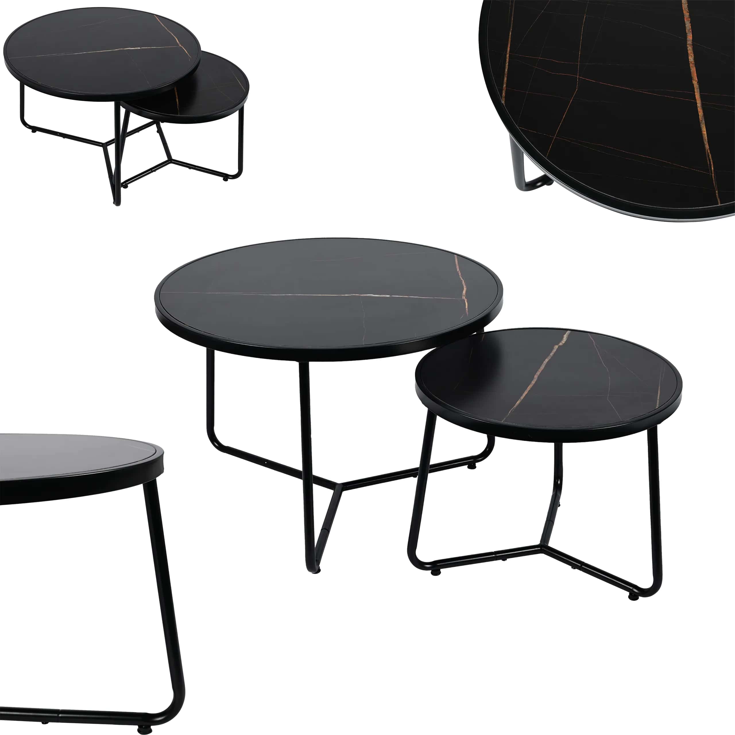 Stolik kawowy okrągły marmur TONI 2szt 70×47/50×39cm czarny – miniatura 9