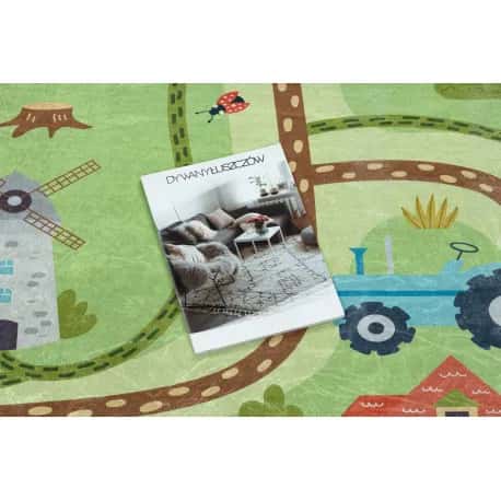 Dywan do prania BAMBINO 50200 Wioska, ulice, uliczki dla dzieci, antypoślizgowy - zielony / brązowy – miniatura 3