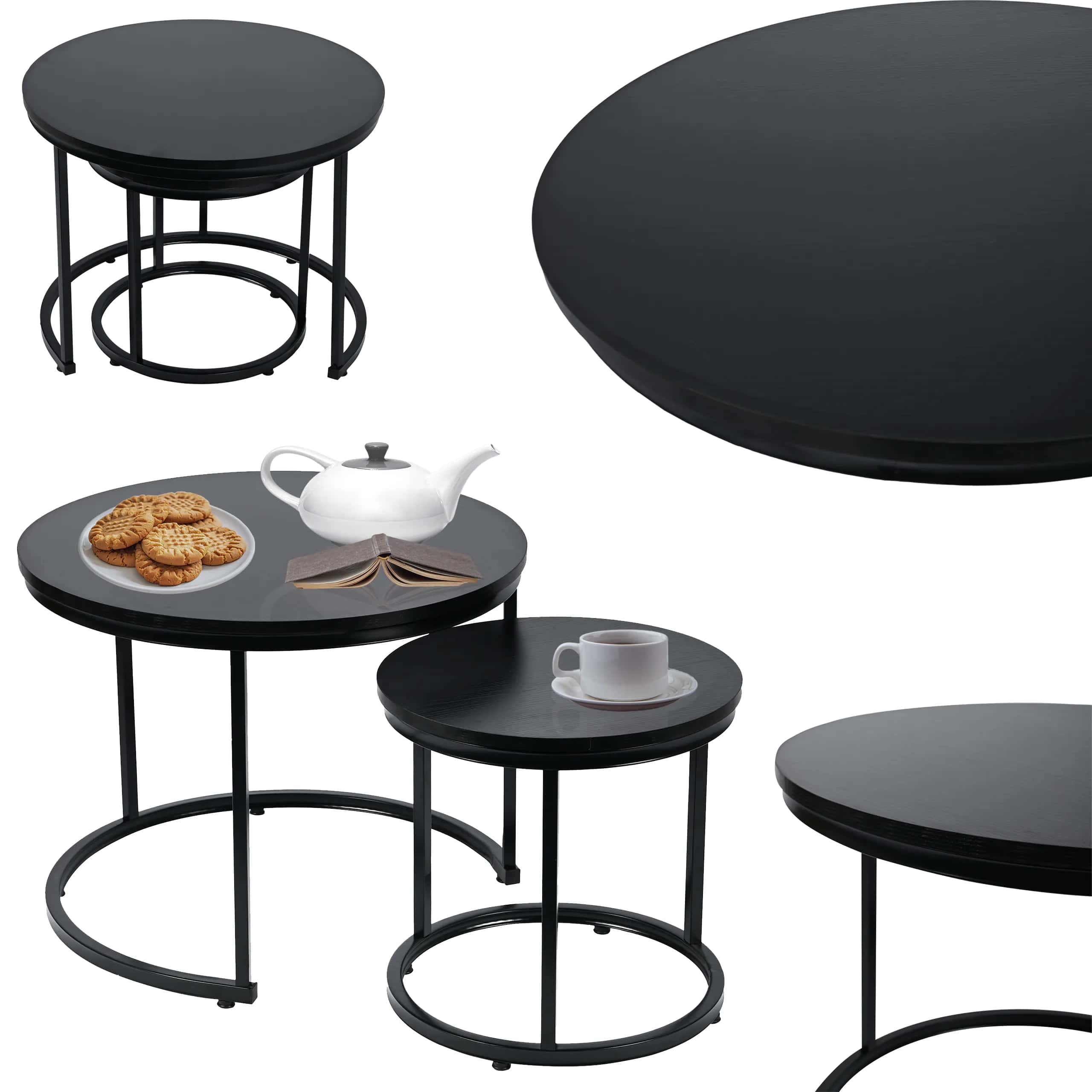 Stolik kawowy okrągły 2szt CZARNY SK115CZ 60x47/40x39cm – miniatura 5