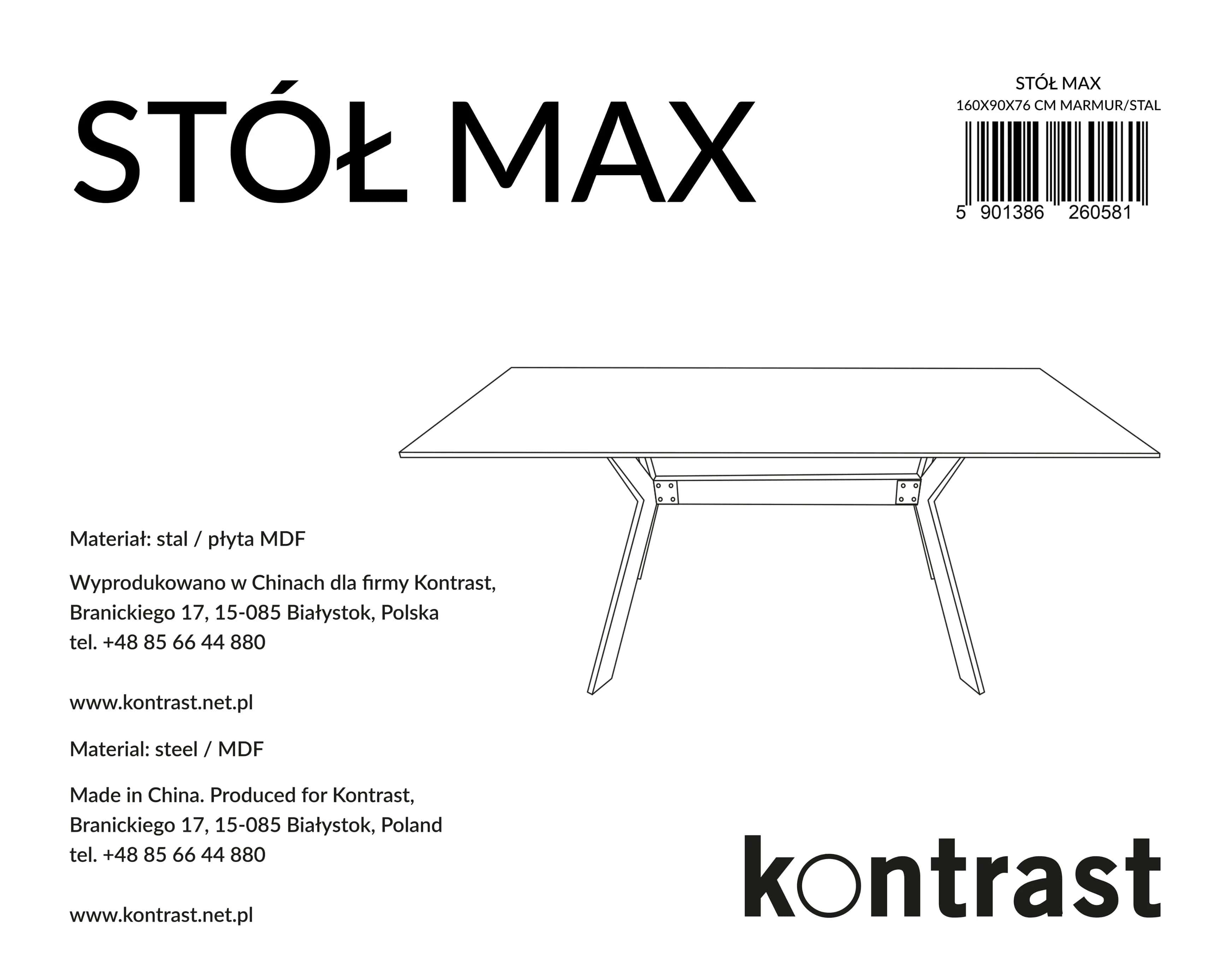 Stół do jadalni loft max JEROME 160×90×76 cm marmur/stal – miniatura 13
