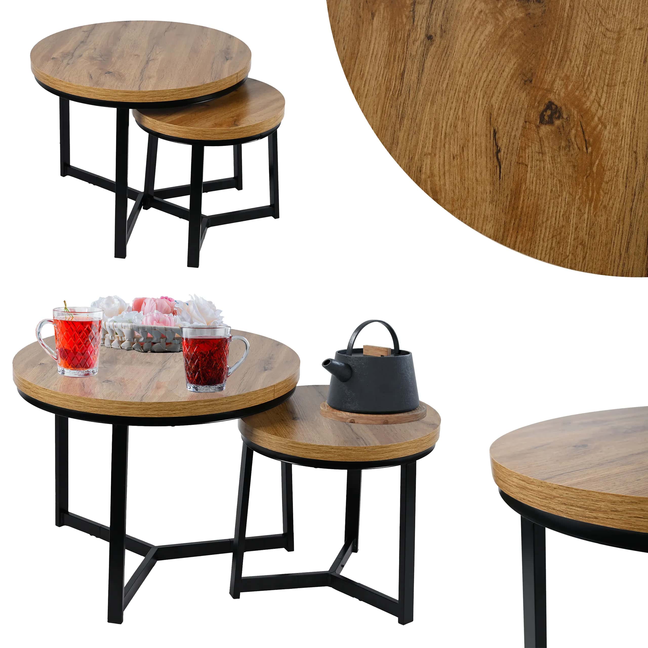 Stolik kawowy okrągły 2szt DĄB SK112D 60x47/40x39cm – miniatura 5