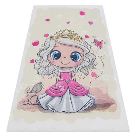 Dywan do prania BAMBINO 43020 Księżniczka, serca dla dzieci, antypoślizgowy - krem / różowy – miniatura 1