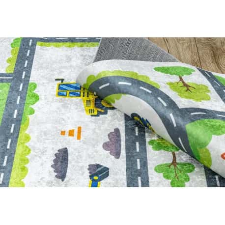 Dywan do prania BAMBINO 2338 Koparka, ulice, uliczki dla dzieci, antypoślizgowy - biały / zielony – miniatura 5
