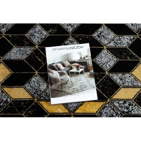 Dywan, Chodnik GLOSS nowoczesny 400B 86 stylowy, glamour, art deco, 3D geometryczny czarny / złoty – miniatura 2