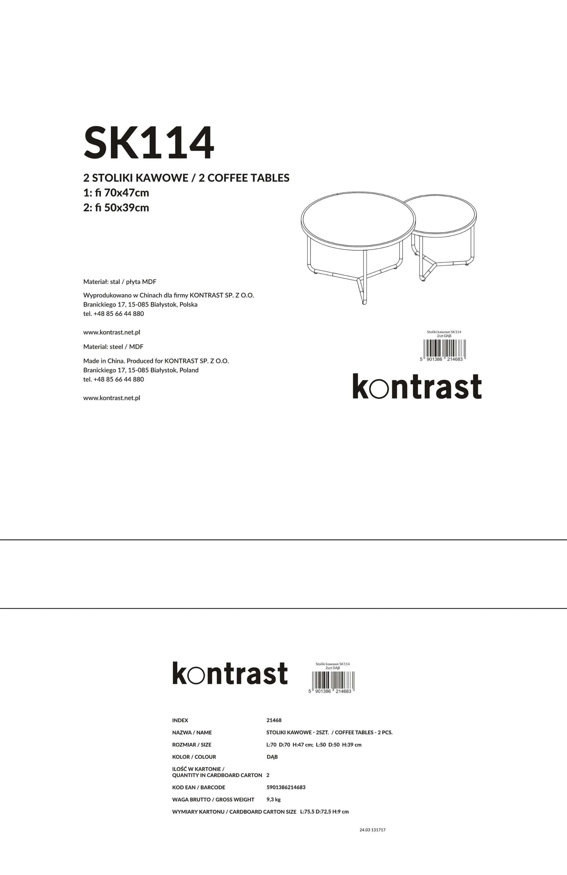Stolik kawowy okrągły 2szt DĄB SK114D 70x47/50x39cm – miniatura 8
