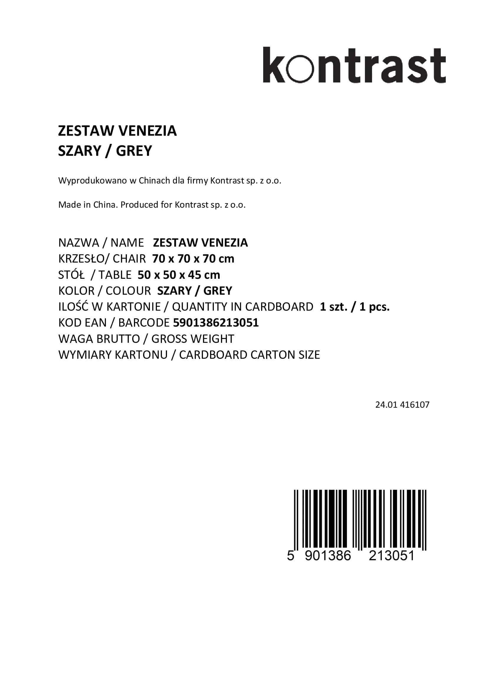 Zestaw mebli ogrodowych Venezia 2os. szary – miniatura 4