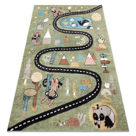 Dywan FUN Route dla dzieci, ulica, zwierzęta zielony – miniatura 1