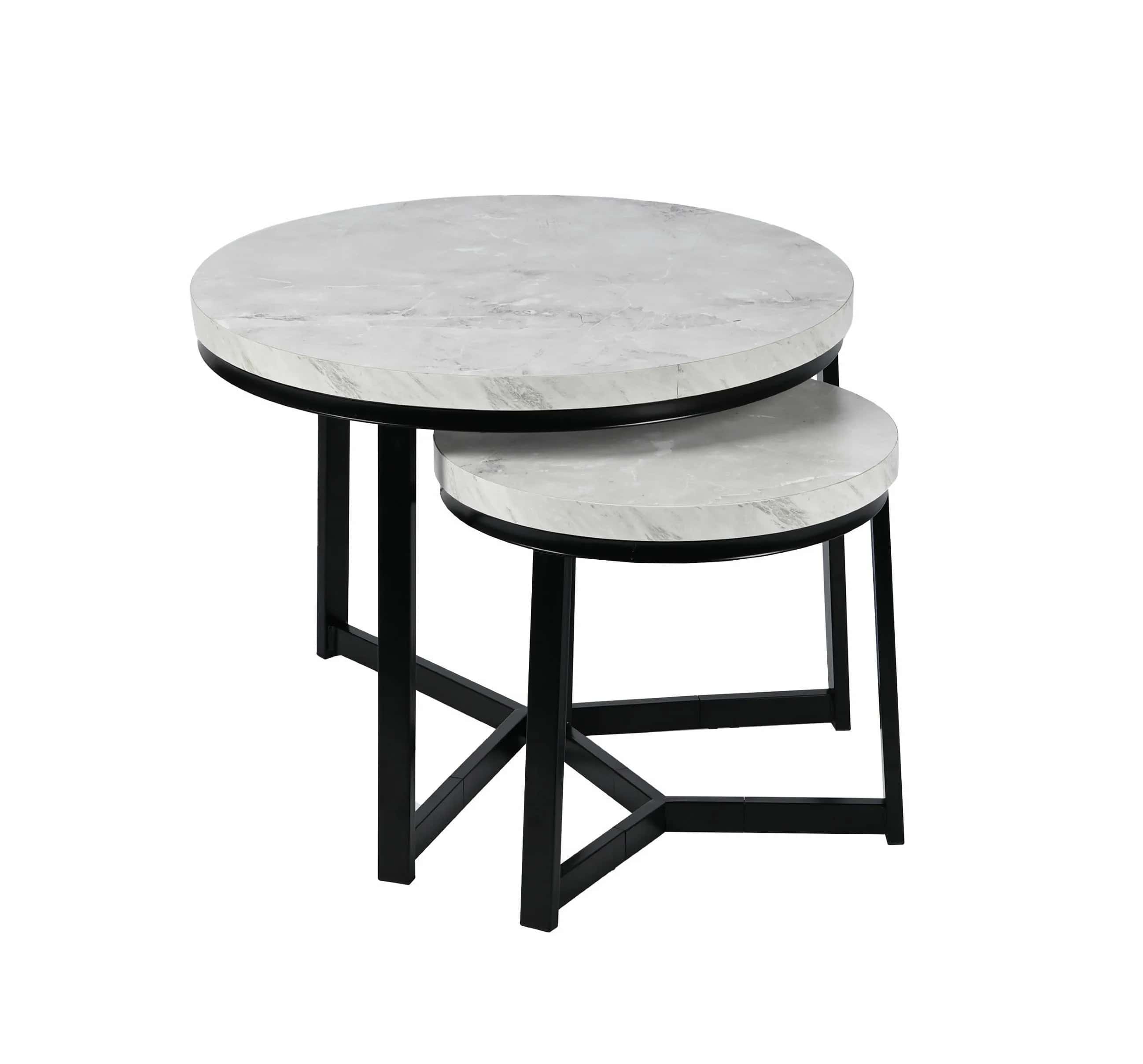Stolik kawowy okrągły 2szt MARMUR SZARY SK112MSZ 60x47/40x39 – miniatura 1