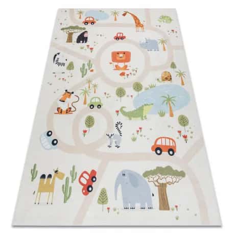 Dywan do prania BAMBINO 1165 Zoo, dla dzieci, antypoślizgowy beż - 2 GATUNEK – miniatura 1
