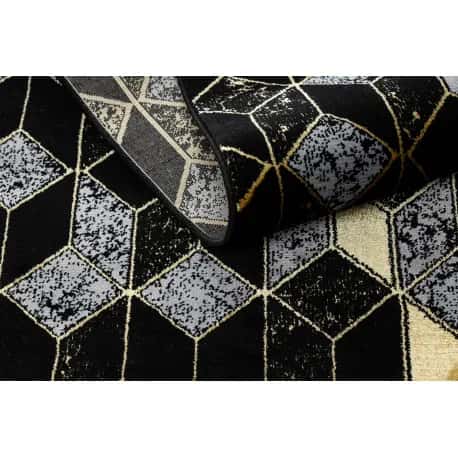 Dywan, Chodnik GLOSS nowoczesny 400B 86 stylowy, glamour, art deco, 3D geometryczny czarny / złoty – miniatura 4