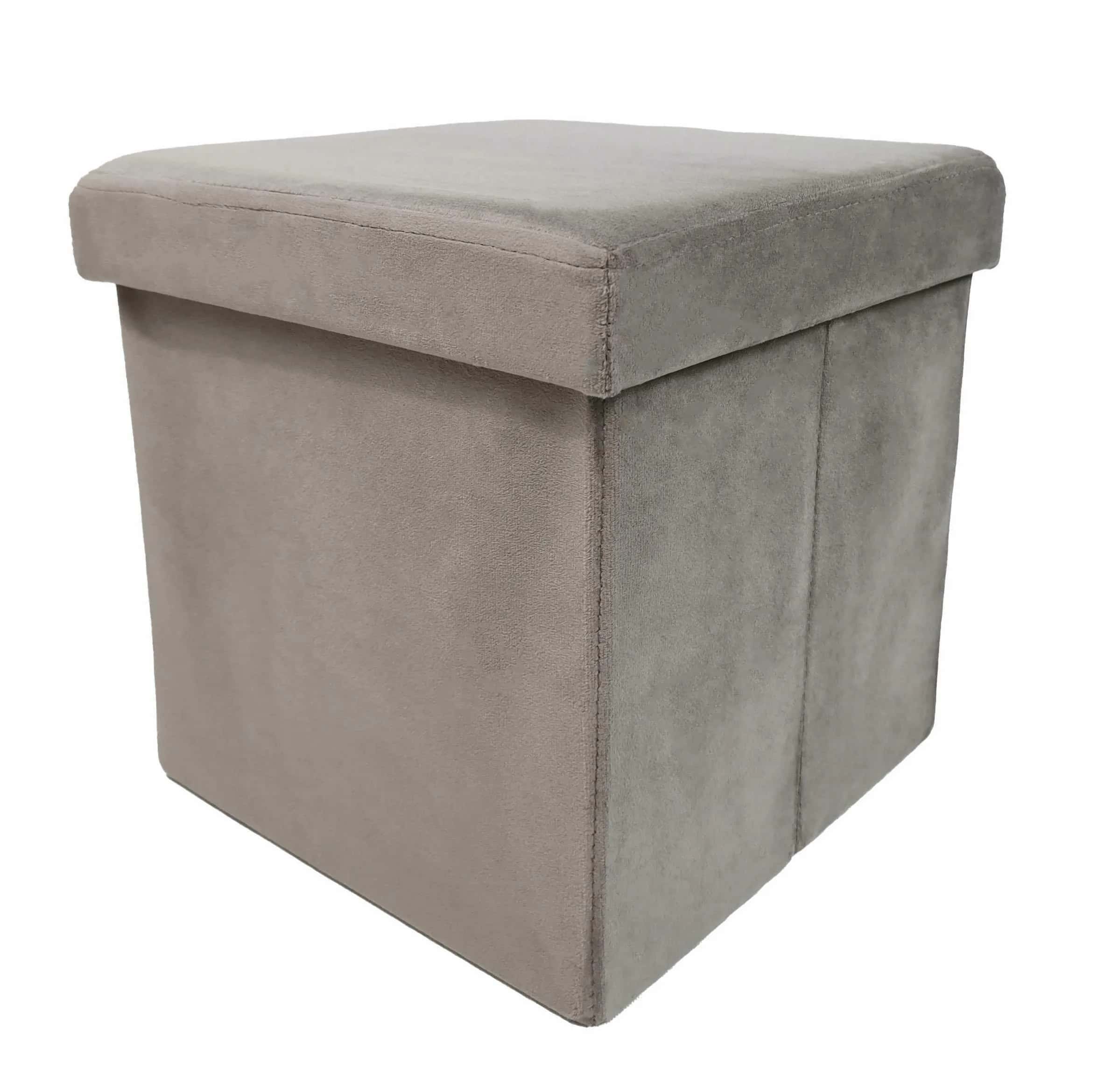 Pufa ze schowkiem welurowa taupe PERFECT 30x30x30cm – miniatura 1