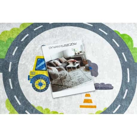 Dywan do prania BAMBINO 2338 Koparka, ulice, uliczki dla dzieci, antypoślizgowy - biały / zielony – miniatura 3