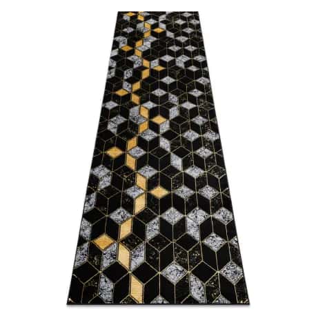 Dywan, Chodnik GLOSS nowoczesny 400B 86 stylowy, glamour, art deco, 3D geometryczny czarny / złoty – miniatura 1