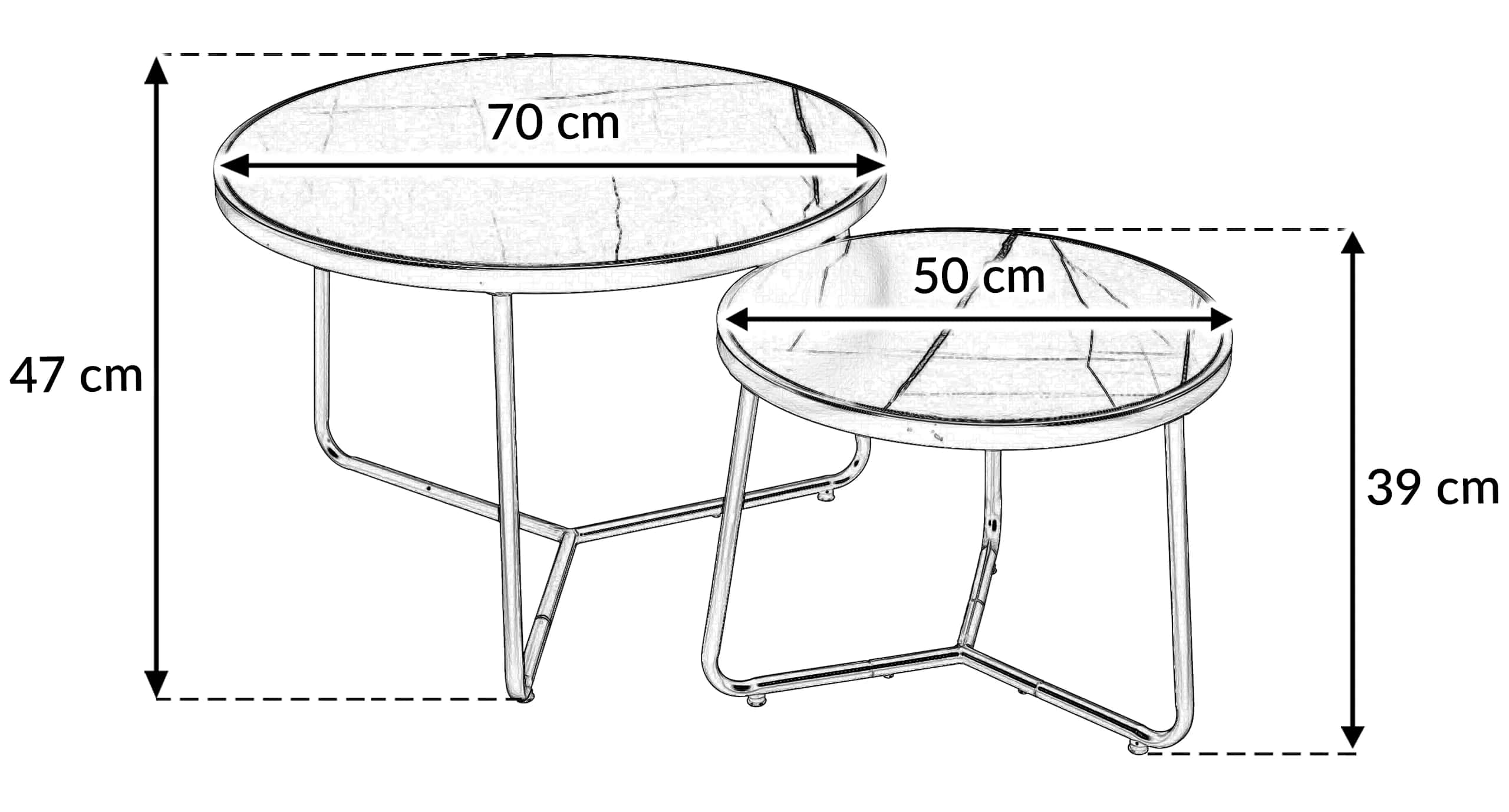 Stolik kawowy okrągły marmur TONI 2szt 70×47/50×39cm czarny – miniatura 12