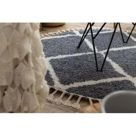 Dywan BERBER CROSS B5950 koło szary / biały Frędzle berberyjski marokański shaggy – miniatura 3