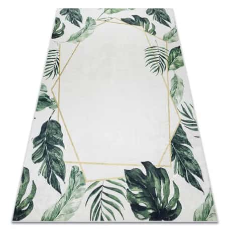 Dywan do prania ANDRE 1168 Liście Monstera, geometryczny antypoślizgowy - biały / zielony – miniatura 1