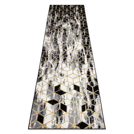 Dywan, Chodnik GLOSS nowoczesny 409A 82 Sześcian, stylowy, glamour, art deco czarny / szary / złoty – miniatura 1