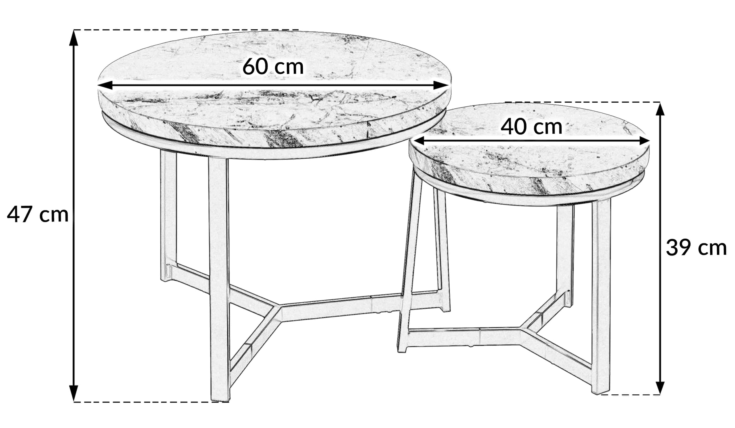 Stolik kawowy okrągły marmur ALVIN 2szt 60×47/40×39 szary – miniatura 13