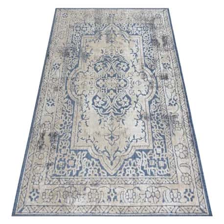 Dywan Strukturalny SOLE D3871 Ornament, ramka - płasko tkany niebieski / beż – miniatura 1