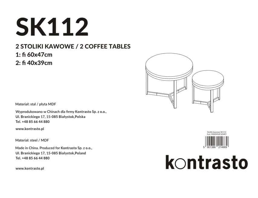 Stolik kawowy okrągły 2szt MARMUR SZARY SK112MSZ 60x47/40x39 – miniatura 2