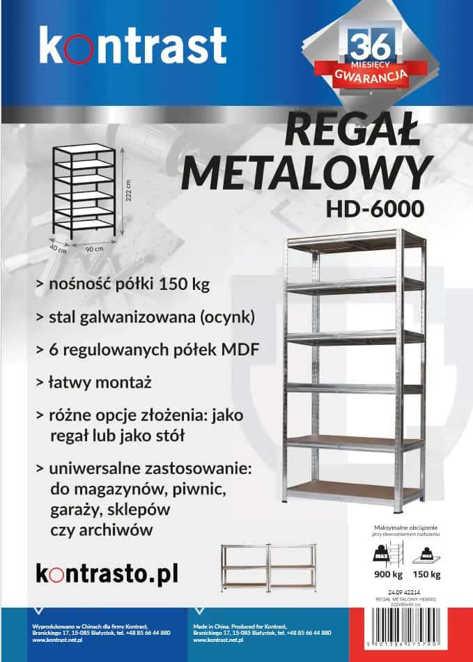 HD6000 Regał metalowy 222x90x40cm stal – miniatura 5