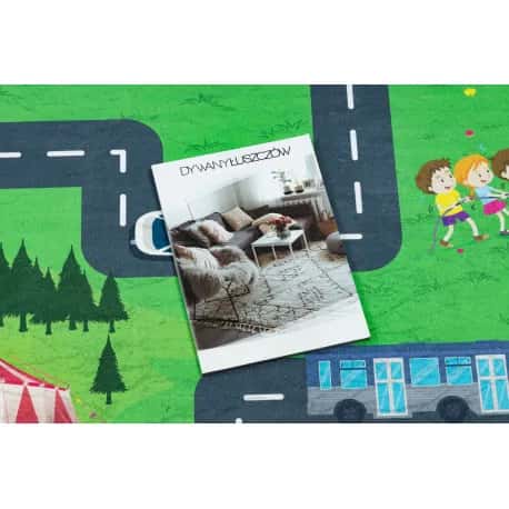 Dywan do prania BAMBINO 2660 Miasto, ulice, uliczki dla dzieci, antypoślizgowy - zielony / szary – miniatura 3