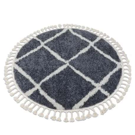Dywan BERBER CROSS B5950 koło szary / biały Frędzle berberyjski marokański shaggy – miniatura 1