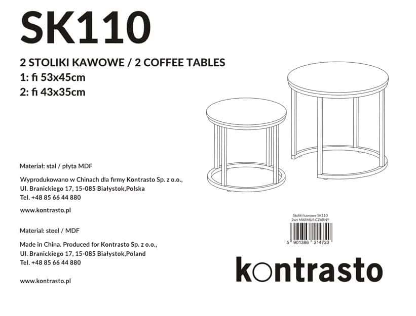 Stolik kawowy okrągły 2szt MARMUR CZARNY SK110MCZ 53x45/43x35cm – miniatura 2