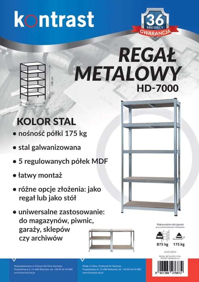 HD7000 Regał metal 180x90x30cm stal – miniatura 5