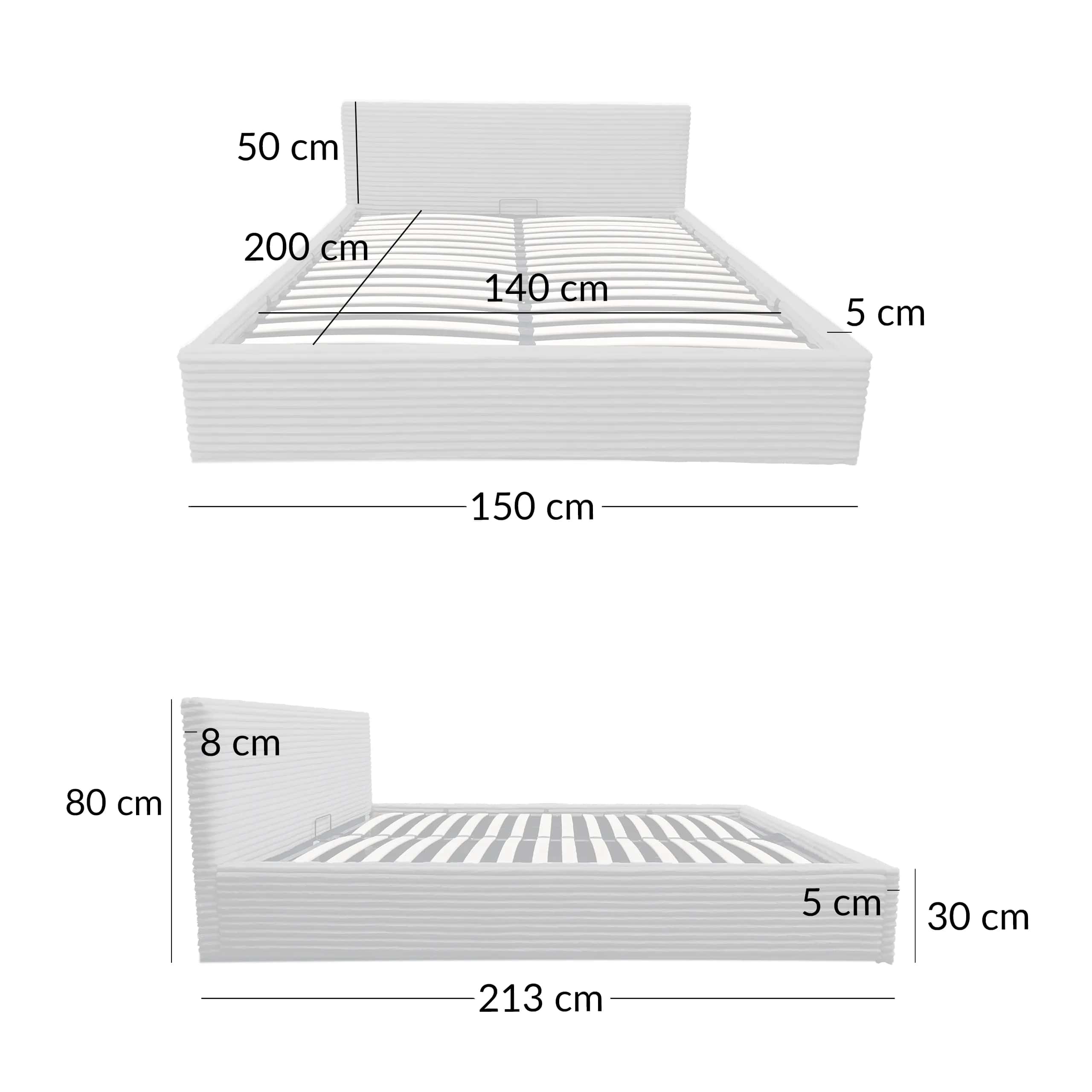 LT100 Łóżko Cordo 140x2x80 szary – miniatura 2