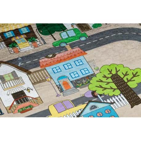 Dywan do prania BAMBINO 34600 Miasto, ulice, uliczki dla dzieci, antypoślizgowy - beż / szary – miniatura 4