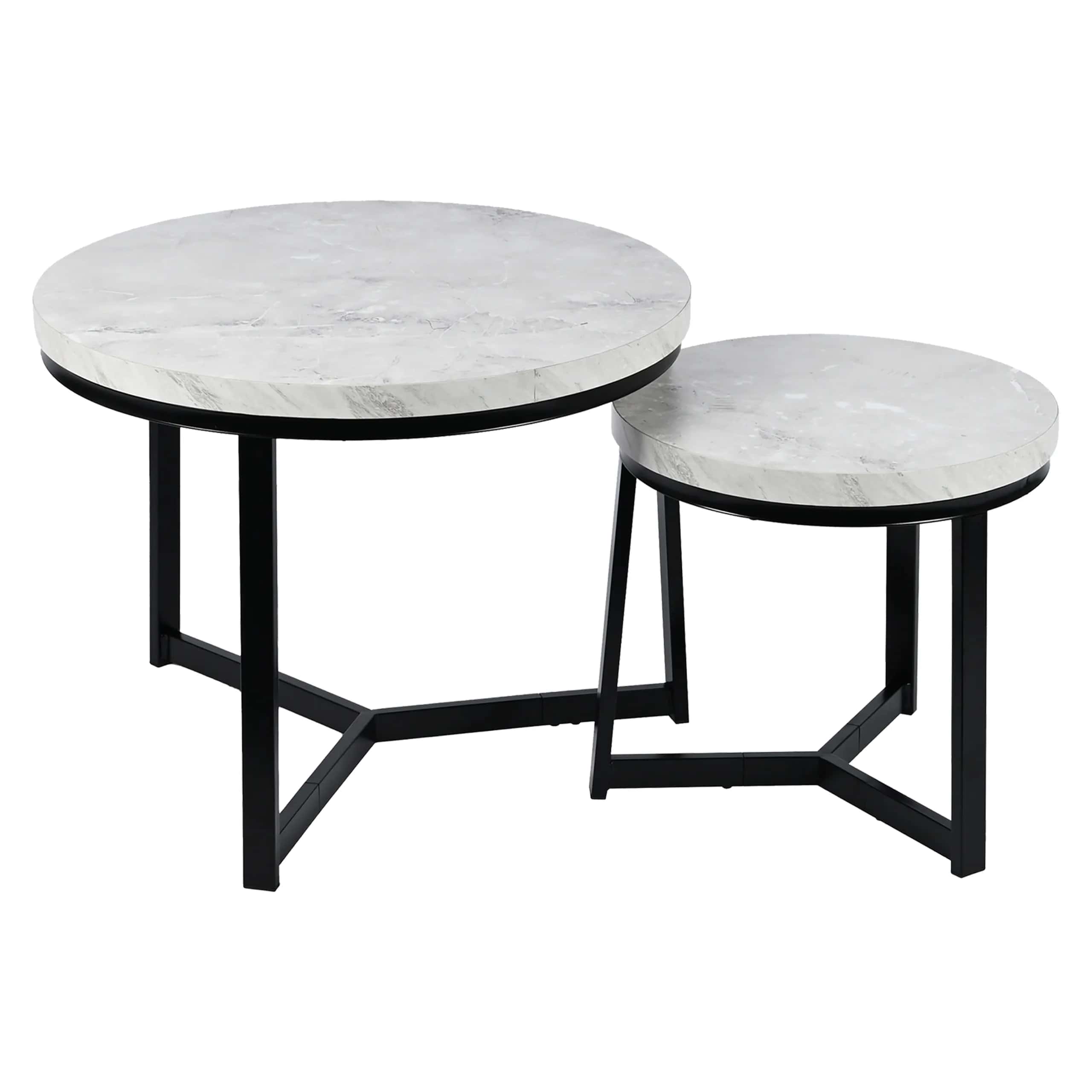 Stolik kawowy okrągły marmur ALVIN 2szt 60×47/40×39 szary – miniatura 10