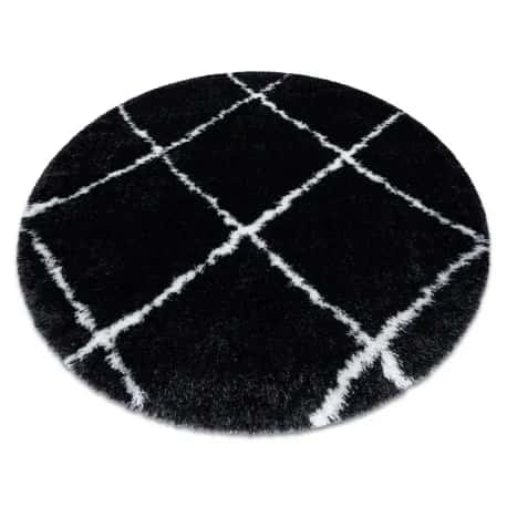 Dywan FLUFFY 2373 koło, shaggy kratka, trellis - antracyt / biały – miniatura 1