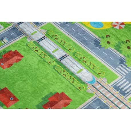 Dywan do prania BAMBINO 2624 Miasto, ulice, uliczki dla dzieci, antypoślizgowy - zielony / szary – miniatura 5
