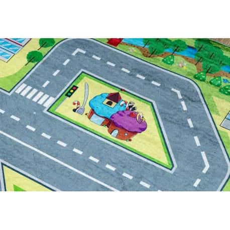Dywan do prania BAMBINO 9028 Miasto, ulice, uliczki dla dzieci, antypoślizgowy - zielony / szary – miniatura 4