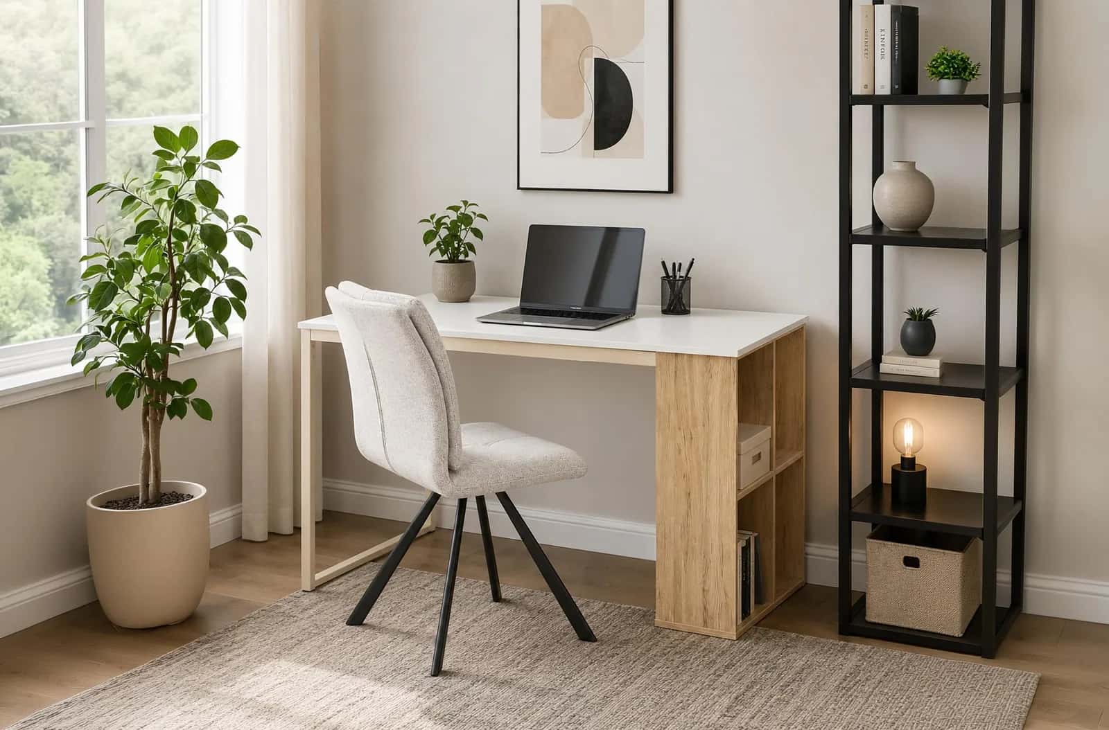 BB104 Biurko 120x60 białe/dąb – miniatura 7