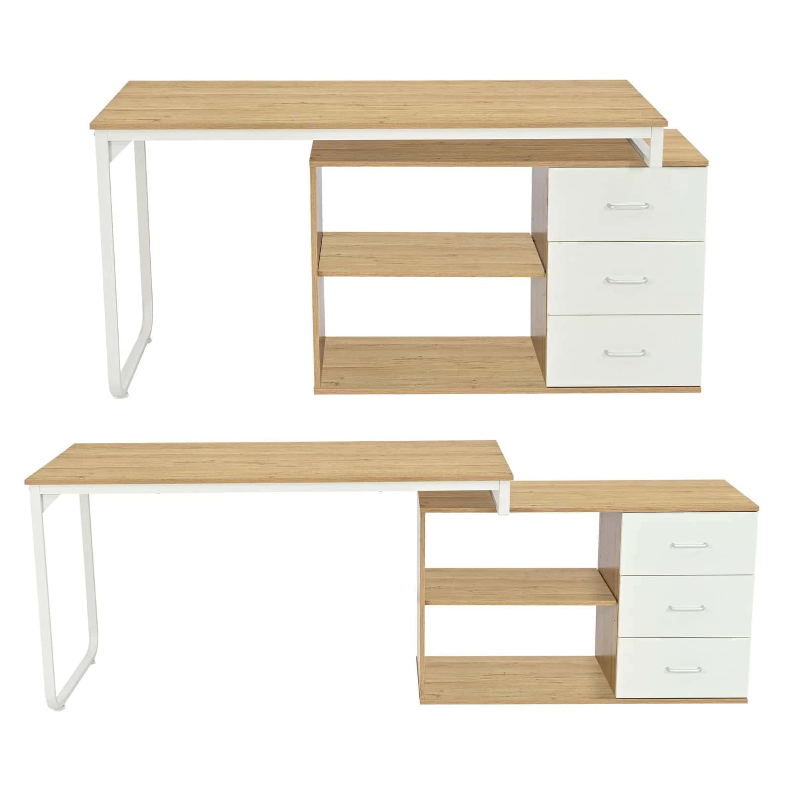BB106 Biurko przesuwne 140x105 dąb/białe – miniatura 5