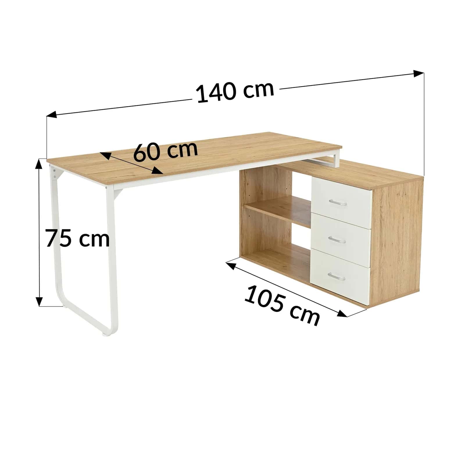 BB106 Biurko przesuwne 140x105 dąb/białe – miniatura 2