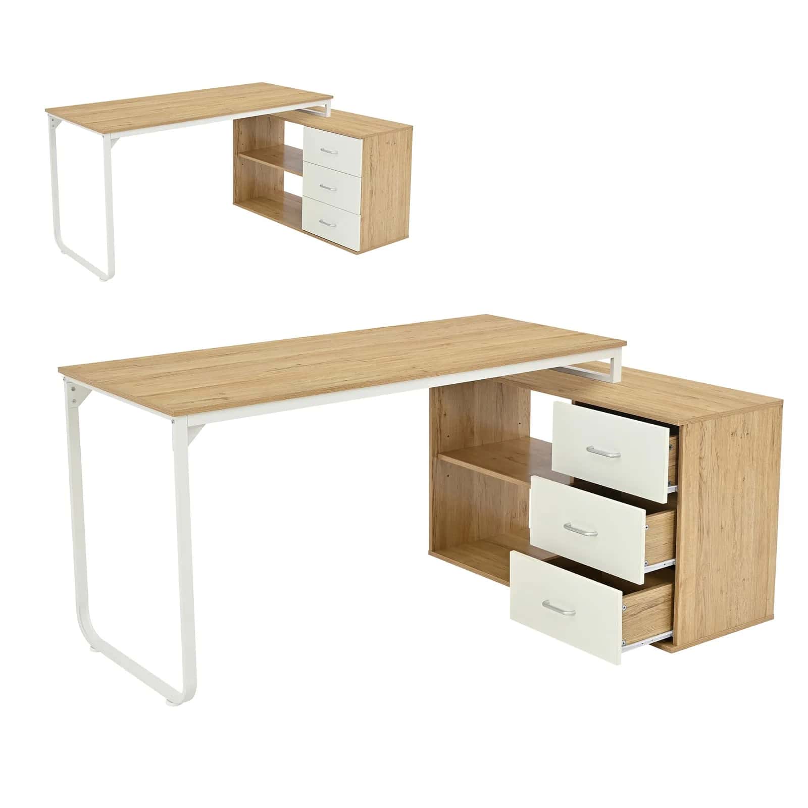 BB106 Biurko przesuwne 140x105 dąb/białe – miniatura 3